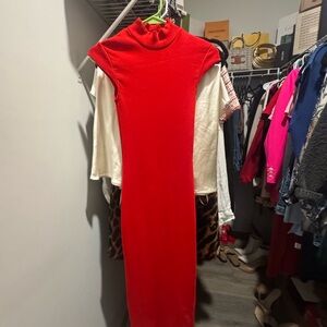 Zara Vibrant Red Sleeveless Turtleneck Maxi Dress